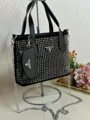 Bolsa Prada Luxo Stras Sacolinha C/ Porta Nikel Alça Corrente