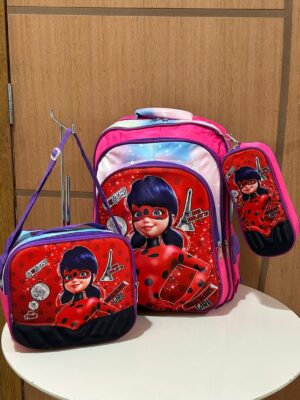 Kit Infantil 3 Peças Mochila+Lancheira+Porta Lápis Personagens Em Alto Relevo