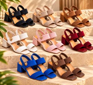 Sandália  Tiras De Elastico Salto Bloco 5cm  (Calce Fácil) (Ref Sand003)